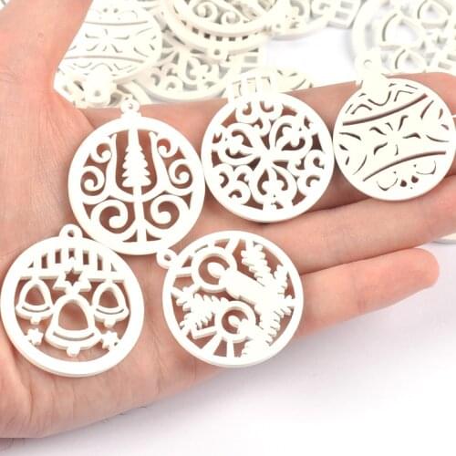 10pcs/lot Openwork Mixed White Wooden Pendants for Christmas Tree Decoration Navidad Ornaments DIY Gifts Hanging Xmas Home Decor
