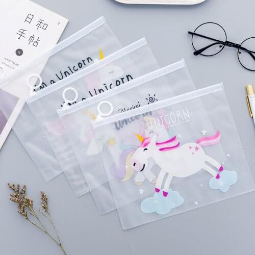21X17cm 10pcs Unicorn Transparent Plastic File Pocket Cartoon Cactus Storage Bag School Office Stationery Folder