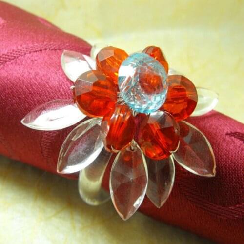Red crystal leaf flower napkin ring, acrylic napkin holder