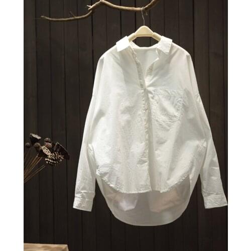 White Shirts For Women Summer New 2021 Turn-Down Collar Loose Long-Sleeved Casual Elegant Office Lady Outwear Tops