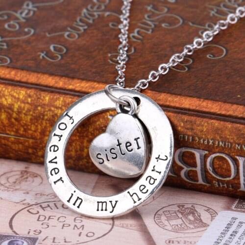 Bespmosp Sister Love Heart Forever In My Heart Circle Round Pendant Necklace Family Member Gifts Women Girls Xmas Jewelry Party
