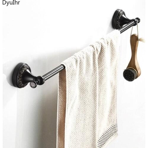 DyuIhr European-style black antique wall-mounted towel bar beautifully carved brass bathroom towel rack bathroom accessories