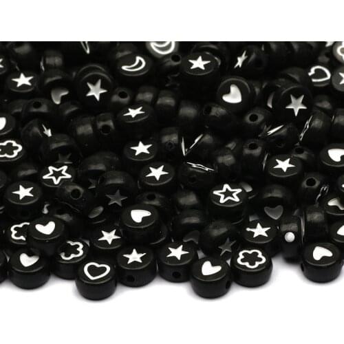 Black 4x7mm Round Mixed Star/Heart/Moon Spacer Beads Letter Acrylic Beads For Jewelry Making Diy Necklace Bracelet Accessories