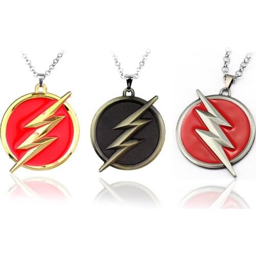 The Flash Lightning Logo Necklaces Fashion Pendant Superhero America DC Comics Red Golden Lightning For Women Car Souvenirs Gift