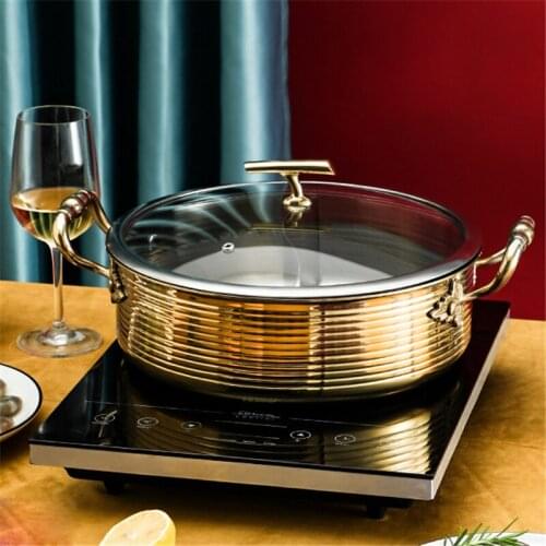 304 stainless steel thread hot pot basin Domestic and commercial soup pot two-flavor hot pot Thickened three-layer steel pot