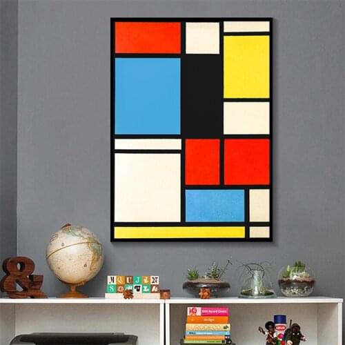 Classic Geometry Line Red Blue Yellow Composition Canvas Painting Abstract Posters and Prints Wall Art Pictures for Home Decor