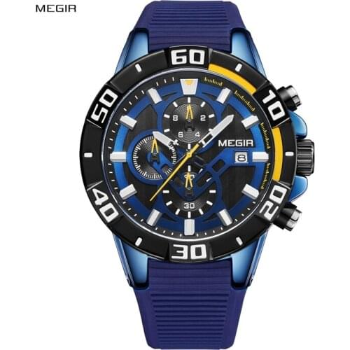 MEGIR 2121 Mens Fashion Quartz Watch Top Brand Luxury Chronograph Sport Watches Mens Silica Gel Wristwatches Clock