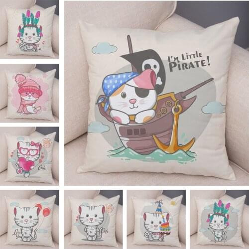 Cute Pet Pirate Cat Soft Plush Cushion Cover Decor Cartoon Animal Pillow Case Nordic Pillowcase for Children Room Sofa Home Car