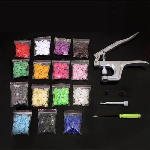 U Shape Fastener Snap Pliers KAM Button + 150 set T5 Plastic Resin Snap Button Press Stud Cloth Button Press Machine Sewing Tool