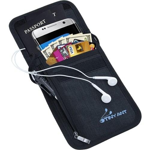 Nylon Anti-Thief Neck Stash Travel Wallet Family Passport Holder Pouch Hidden Pockets Purse Chest Bag with RFID Blocking