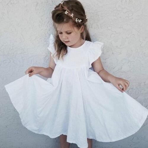New Baby girls dresses Summer Fashion Sweet Casual Ruffles Solid Flying Sleeve Lace Party Princess Dress Children Clothing