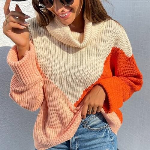 2021 Autumn and Winter Women Sweater High-Collar Thickened Pullover Loose Sweater Large Size Knitted Wool Shirt