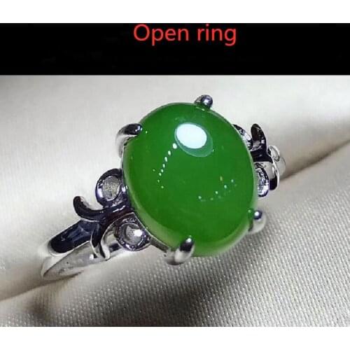 Open Ring Female Models Natural Hotan Jasper S925 Silver Inlaid Female Ring Natural Stone Jade Jewelry