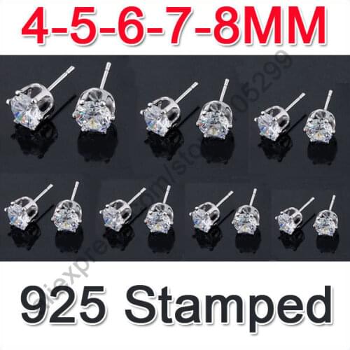 80pcs(40Prs) 6 Claws 925 Sterling Silver Austria Crystal Stud Earrings Jewelry Rhinestone Stone Multi Sizes 4-5-6-7-8mm