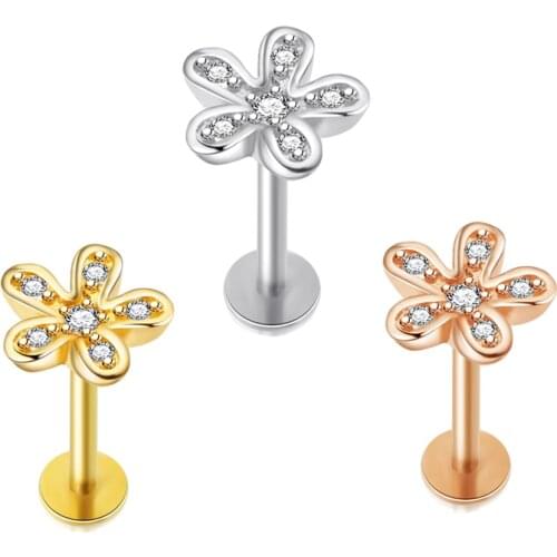 TIANCIFBYJS 16G Stainless Steel Labret Lip Ring CZ Tragus Earring Helix Earring Stud Rings Ear Piercing Jewelry 6/8mm Bar 50pcs