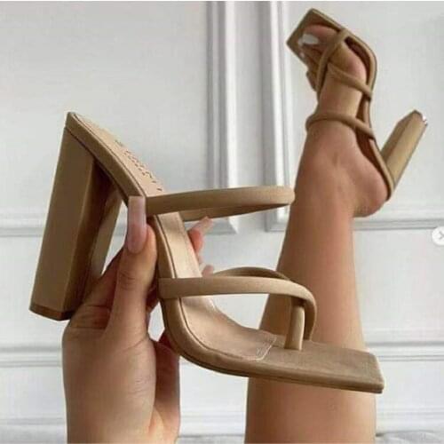 Ladies Sexy Women Pumps Elegant Square Head Toe High Heels Wedding Shoes Thick Slingback Sandals