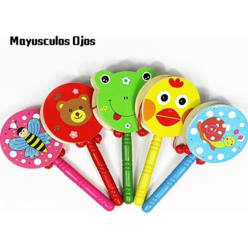 ZH 1PC Colored Wooden Rattle Animal Fruit Drums Baby Traditional Educational Toys