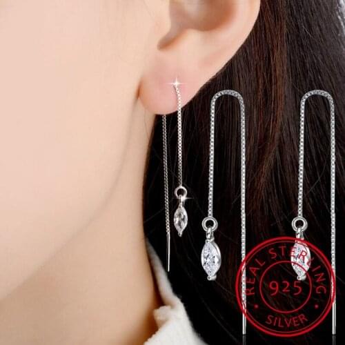925 Sterling Silver AAA Zirconia Water Drop Long Tassel Earrings For Women Silver 925 Jewelry Ear Chain S-E288