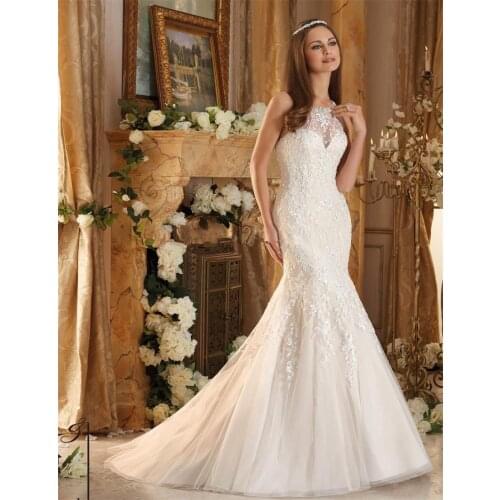 Criss-cross Mermaid WEdding Dress 2016 Sexy Bridal Gown High Neck Lace Wedding Dresses with Beaded vestidos de noiva
