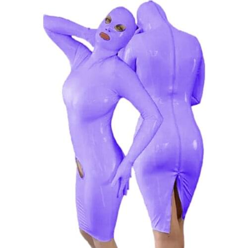 24 Colors Women Scary Halloween Masked PVC Mini Dress Sexy Back Zipper Second Skin Skinny Hooded Dress Novelty Cosplay Costume