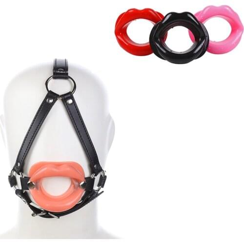 PU Leather Rubber Lips O Ring Open Mouth Oral Gag BDSM Fetish Bondage Head Harness Restraints Erotic Toys For Couples Roleplay