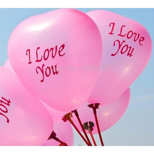 100pcs 12 inch 2.2 grams I LOVE YOU print heart-shaped balloon balloon wedding party balloon / single Mixed shipments