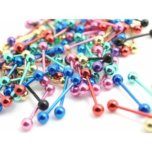 14G stainless steel tongue rings body piercing jewelry mix colors 10pcs