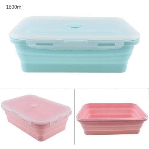 1600ML Portable Rectangle Silicone Scalable Folding Lunchbox Bento Box with Silicone Sealing Plug for - 40 ~ 230 Centigrade