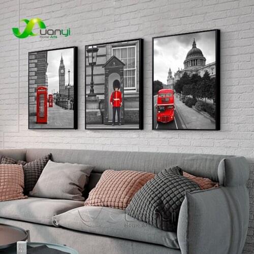 3 Pcs Building Landscape Painting London Big Ben Clock Eiffel Tower Poster Canvas Wall Painting Picture For Living Room Unframed