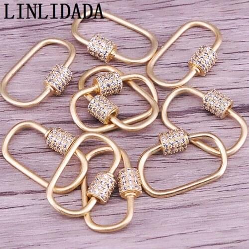 6Pcs, 15x24mm Matte Gold Plated Oval Shaped Connector Screw Clasp, Micro Pave Clear Cubic Zirconia, For Necklace/Bracelet Making