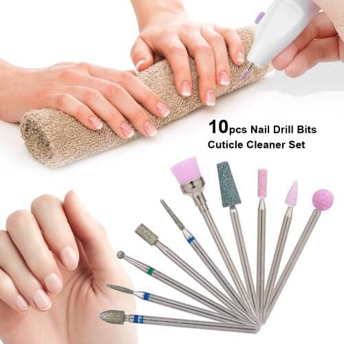 Abody 10pcs Nail Drill Bits Cuticle Cleaner Dust Drill Brush Rotary Polishing File Grinding Heads Nail Salon Tools