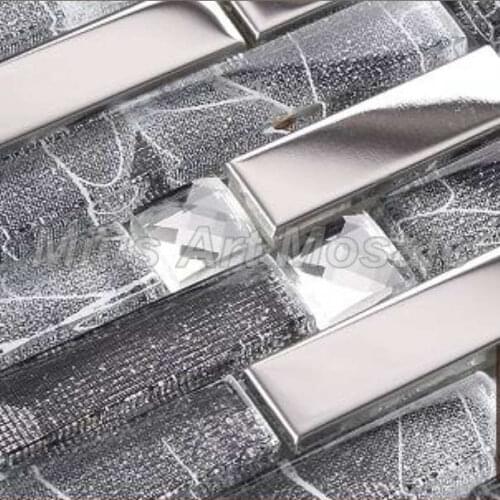 Diamond mirror mosaic Silver stainless steel & black color strip crystal mosaic tile