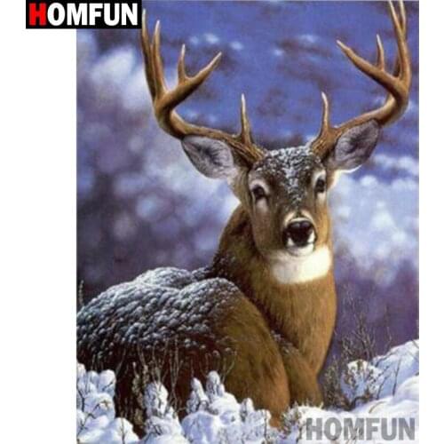 HOMFUN Diamond Painting "Animal deer winter"Cross Stitch Custom Photo Diamond Embroidery Square Round Drill Home Decor A30220