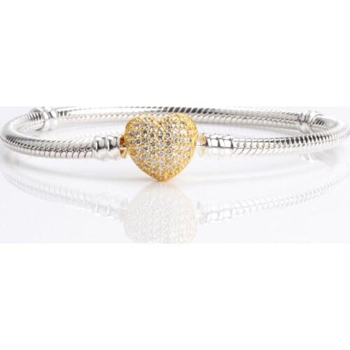 Authentic 925 Sterling Silver Pan Bracelet The Classic Heart-shaped Snake Bone Bracelet Fit Diy Charm Women Jewelry