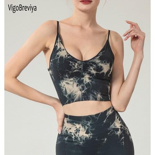 VigoBreviya Seamless Tie dye Sports Bra Women Wireless Impact Workout Yoga Top Crop Fitness Padded Wear Running Brassiere Vest