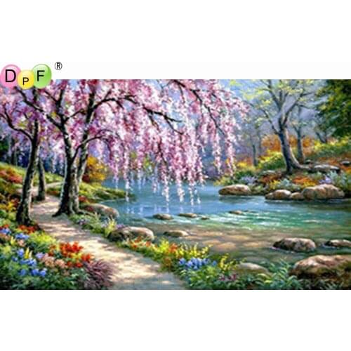 DPF diamond painting cross stitch Pink willow shore DIY full square diamond embroidery mosaic home decor gifts kits handwork