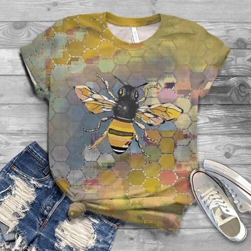 2021Fashion new mens and womens summer round neck 3D bee printing T-shirt childrens street outdoor comfortable inch shirt