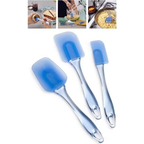 HobbyLane 3Pcs/Set Transparent Blue Heat Resistant Silicone Spatulas Cake Baking Tool Mixing Batter Scraper Brush Kitchenware
