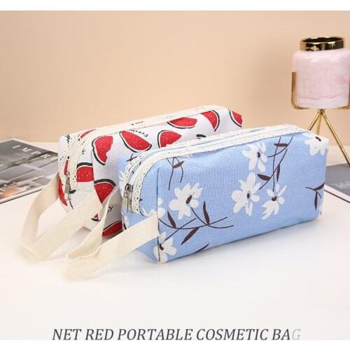 Small Multifunctional Canvas Makeup Bags Travel Lady Storage Bag Ladies Wash Bag Fabric Zipper Coin Purse Cosmetic Storage Bag