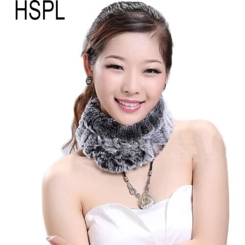 HSPL Head scarf Women Ring Rex Rabbit fur scarf Knitted fur Neckwarmer 2017 Ladies Warm Headbands knitted rabbit fur head warmer