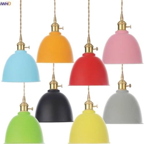 IWHD American Loft Industrial Decor Pendant Lighting Fixtures Bedroom Dinning Living Colorful Retro Vintage Lamp Hanglamp LED