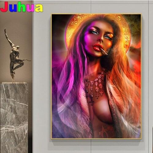 Abstract Sexy Bad Girl Diamond Paintings Graffiti Smoking Woman Mosaic Embroidery Picture rhinestones for Living Room Wall Art