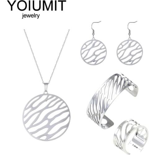 Cremo Stainless Steel Necklace Bracelet Earrings Ring Set Cuff Interchangeable Leather Jewelry Set Ladies Black Party Gift