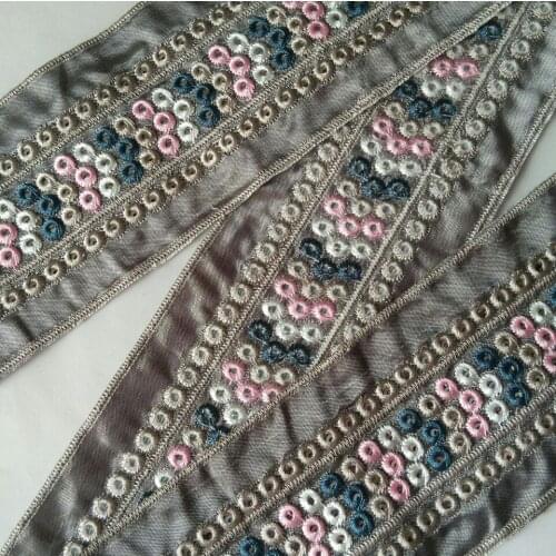 Miao sequins embroidery cross stitch lace trim 6cm clothes dress collar ribbon ethnic tribal boho gypsy sewing india zakka DIY