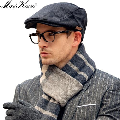 Maikun Autumn And Winter England Vintage Wool Forward Hat Foe Men Thick Woolen Beret Mens Cap