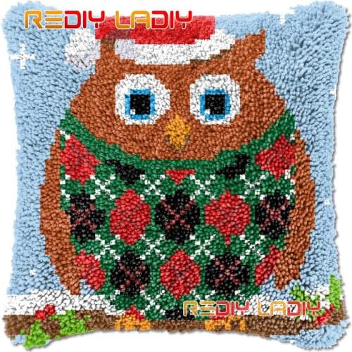 Latch Hook Cushion Santa Owl DIY Needlepoint Kits Chunky Acrylic Yarn Arts Crocheting Lofty Pillow Case Hobby & Crafts