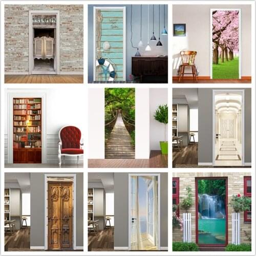 Door Sticker Self-adhesive Waterproof Wallpaper Home Design Living Room Bathroom Removable Poster Wall Mural Decal adesivo porta