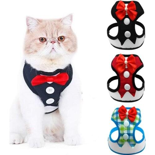 Nylon Cat Dog Harness Cute Bowknot Vest with Leash Bowtie Adjustable Suit Tuxedo Cat Harness Leash Set Cats Attend the party