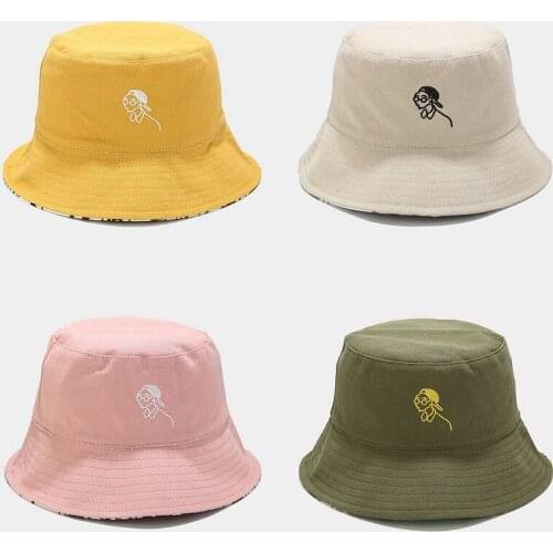 Adult Embroidery Bucket Hat Abstract Portrait Unisex Reversible Caricature Hip Hop Fishing Cap Panama Bob Hat Lovers Flat Hat