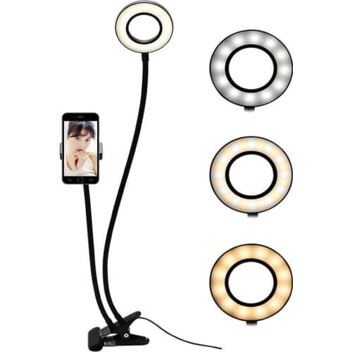 Portable Professional Live Stream Selfie Ring LED Light Makeup Broadcast with Flexible Cell Phone Holder Stand 2 in 1